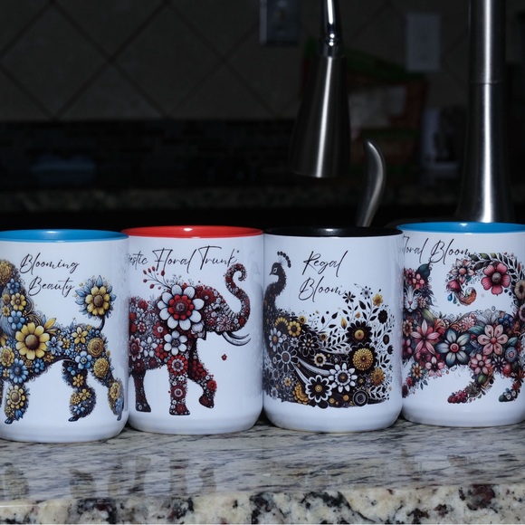 Custom Made Floral Poodle Ceramic Mug (15 oz) - Picture 4 of 5